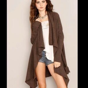 Free people mocha chocolate brown hooded cascade asymmetrical cardigan